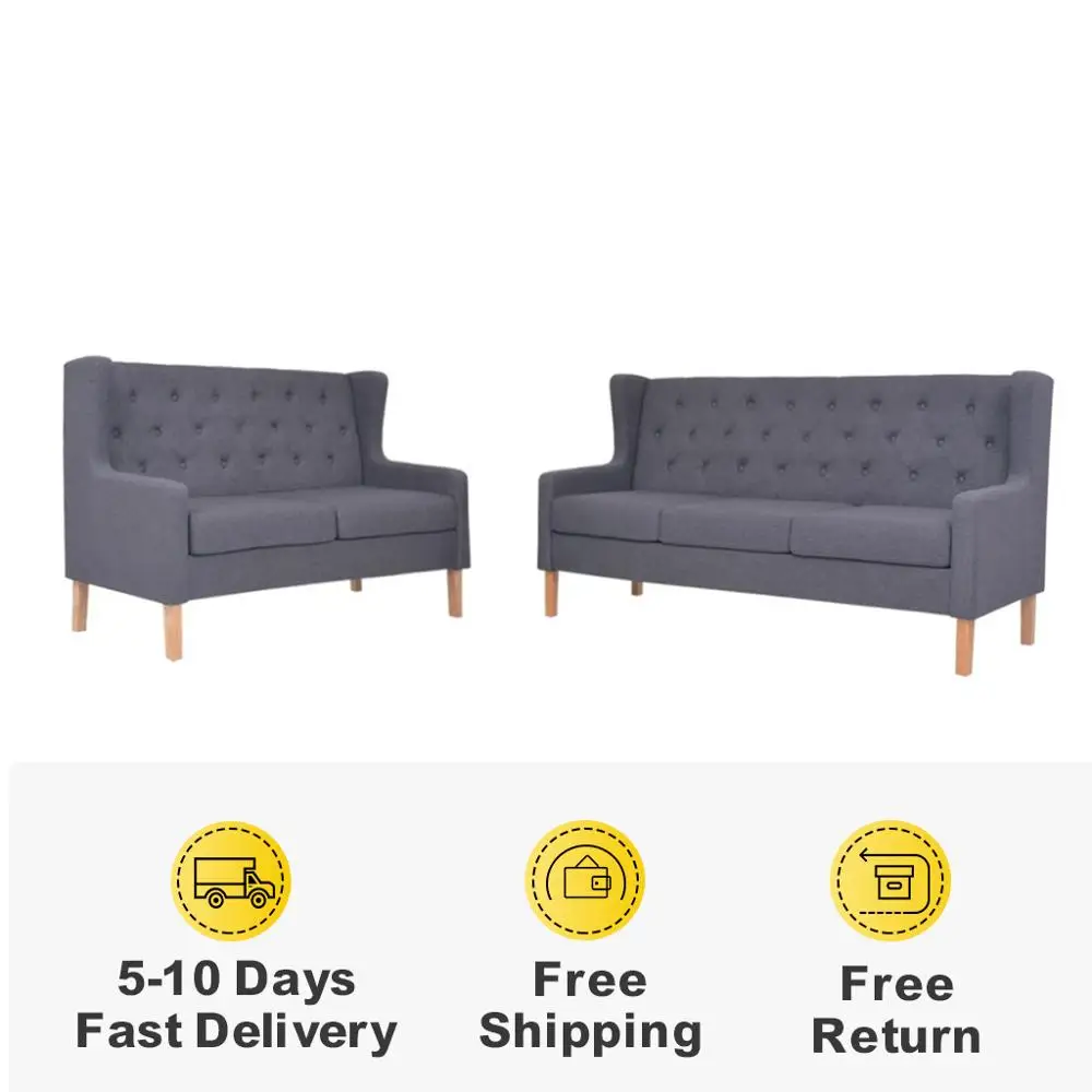 Современный 2 шт. Ткань простая мебель диван для гостиной с подлокотником серый