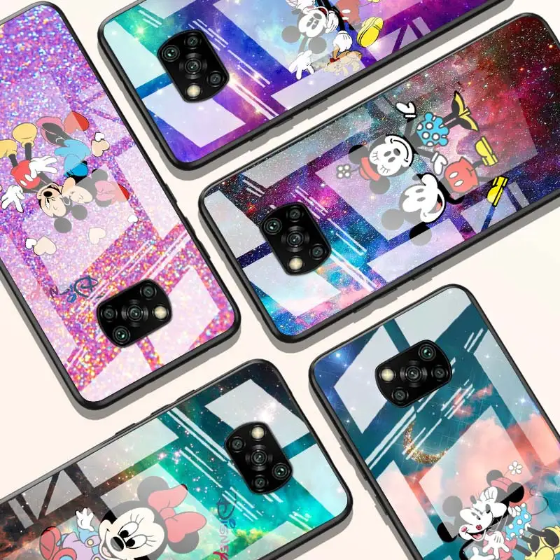 

Mickey Minnie colorful for Xiaomi POCO X3 NFC F3 M2 X2 F2 Redmi K30 Redmi Note 9 Pro Luxury Tempered Glass Phone Case