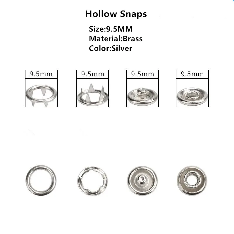 9.5mm hollow 50 комплектов(4 шт 1 комплект) 9,5/11 мм серебрянный металлический жемчужный кнопки зубчатые пресс крепежные детали Детский комбинезон Пряжка кнопка для одежды сшить - Цвет: 9.5mm hollow