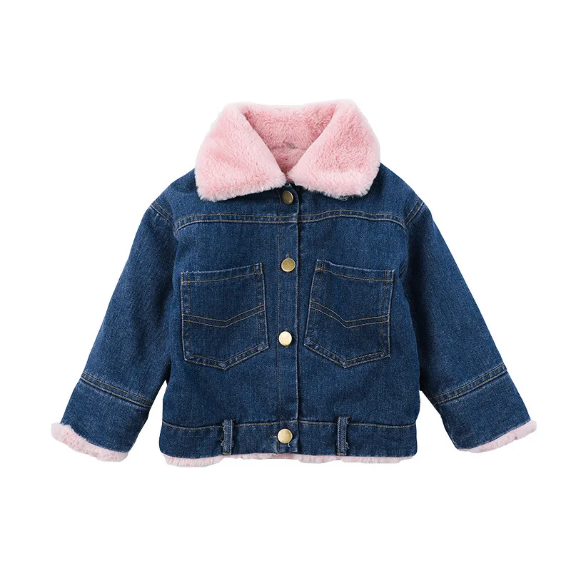 

Boys and Girls Rabbit Plush Denim Coat Korean Style Winter Clothes Baby Fashionable Cotton Coat Children's Clothing Coat Fashion