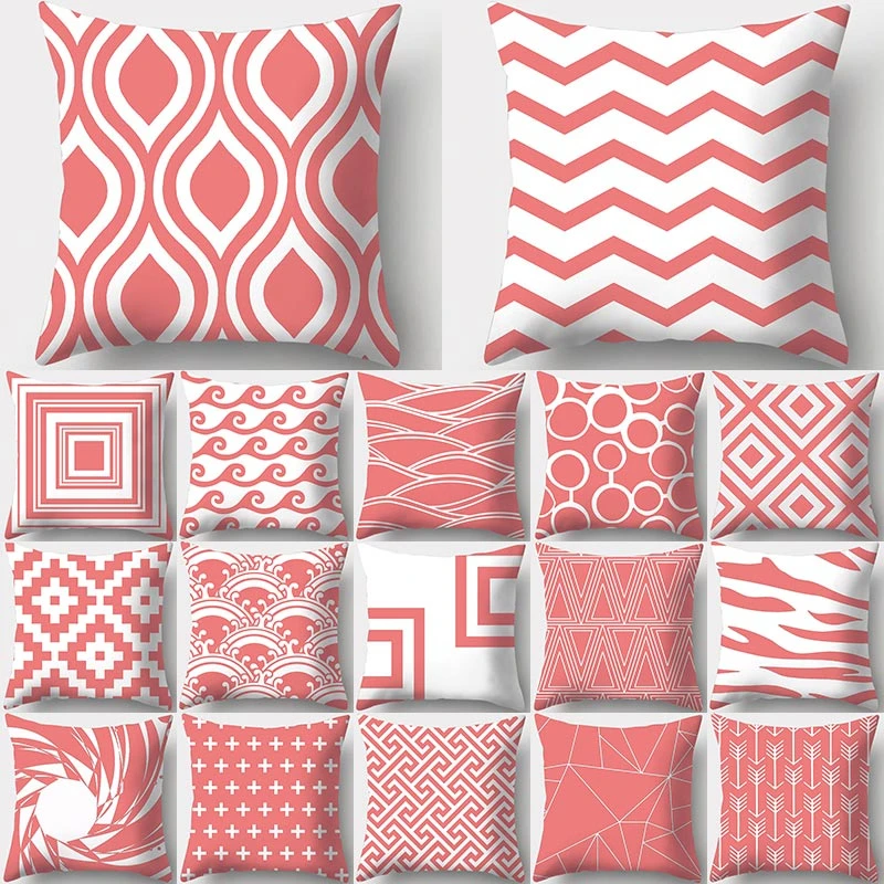 

Light Coral Red Geometric Pattern Decorative Pillowcase Polyester Cushion Cover Throw Pillow Sofa Decoration Pillowcover 40926