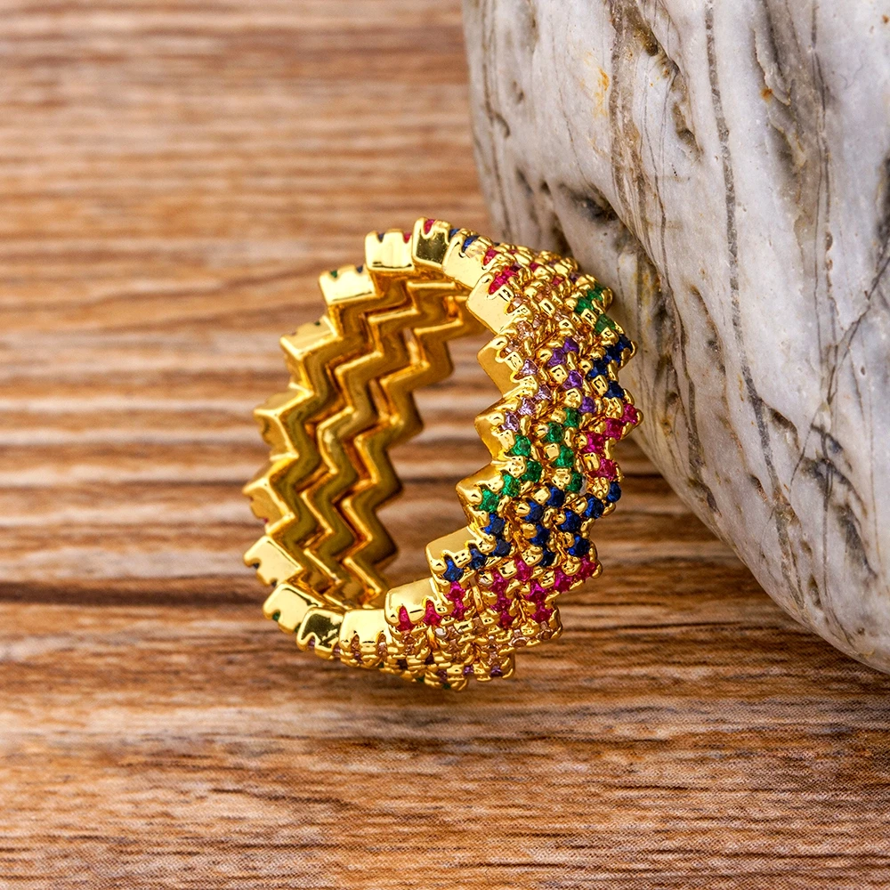 Модное женское Радужное обручальное кольцо с инкрустацией цветные стразы