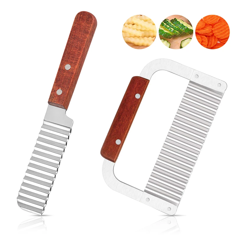 

Stainless Steel crinkle cutter Potato Wavy Chip Slicer French Fry Slicer waffle fry cutter Vegetable Salad Chopping Knife Tool