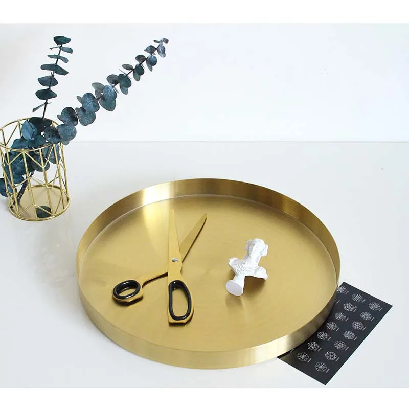 Nordic Ins Brass Gold Round Jewelry Tray Vase Tabletop Sundries Decoration Storage Table Ornaments |