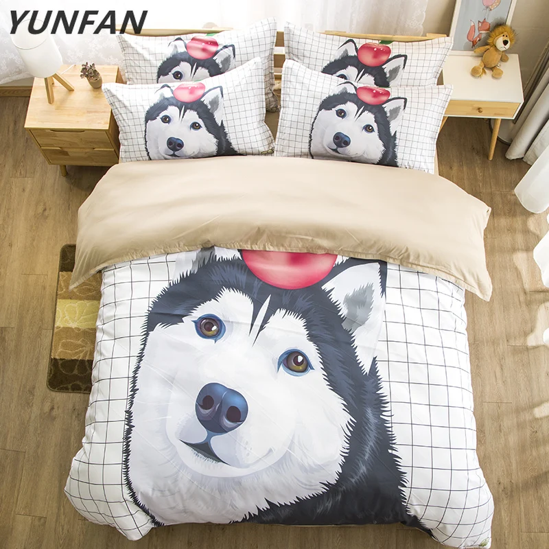 

White Sky Husky Puppy Dog Bedding Set Twin Queen King Watercolor Duvet Cover With Pillowcases Bed Set for Kids Animal Bedclothes