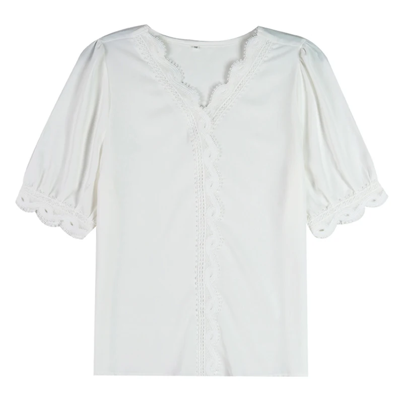 2021 новая летняя женская шифоновая рубашка белый топ с коротким рукавом Блузка