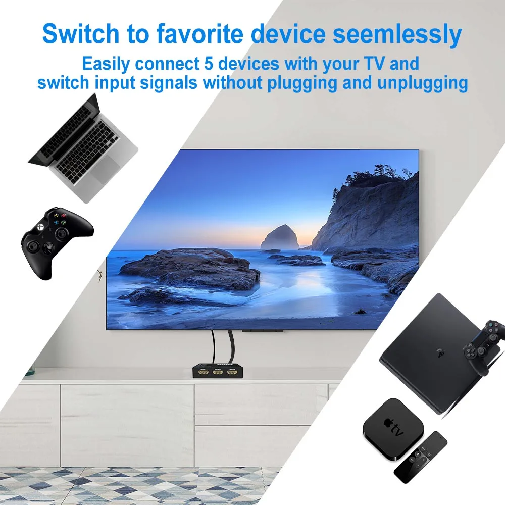 БСС 5 Вход 1 Выход совместимому с HDMI концентратор Порты 1080P видео коммутатор