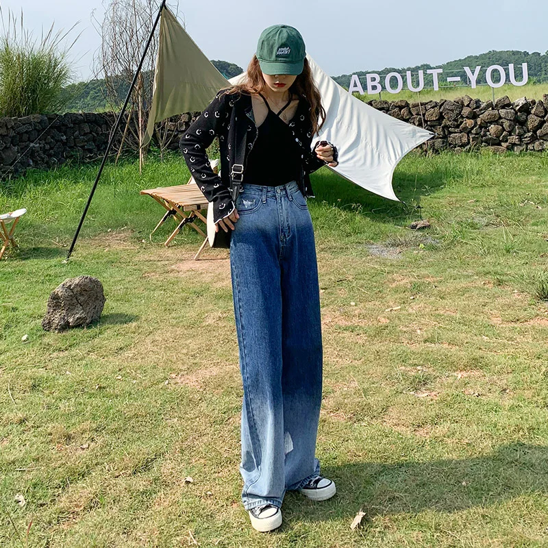 

Gradient Color Old Jeans Women's Autumn High-Waist Wide-Leg Pants Are Thin Loose Straight Trousers Pants Trend