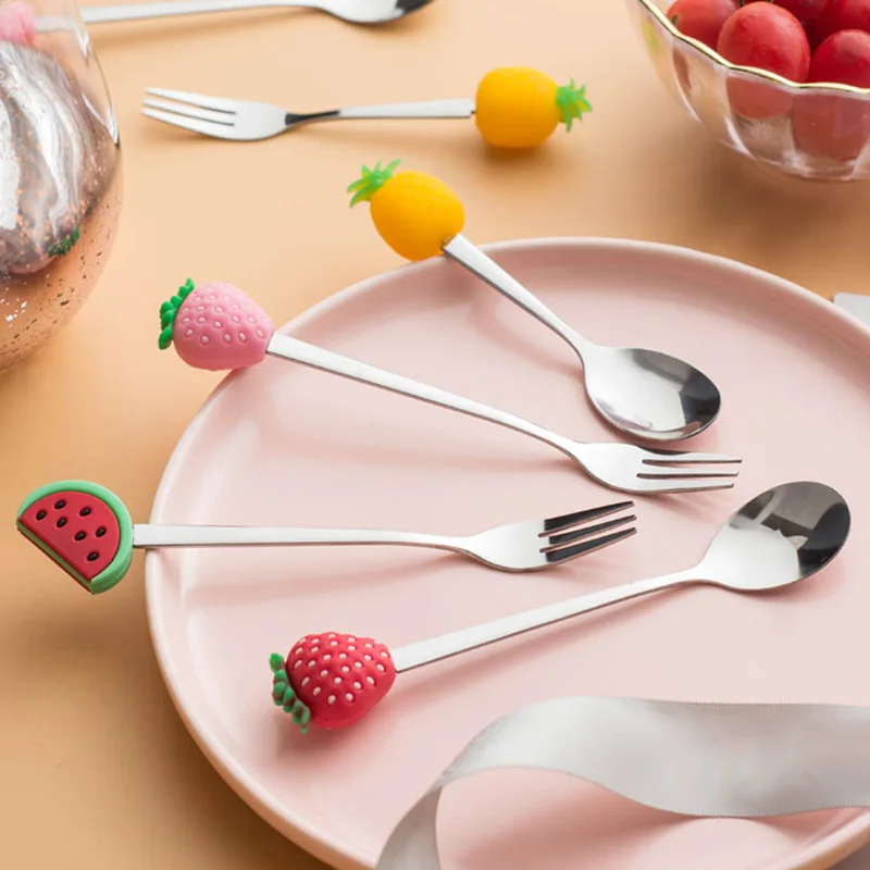 

1PC Creative Spoons Fork Stainless Steel Coffee Stirring Spoon Fruit Dessert Fork Kitchen Tool Teaspoon Tableware#