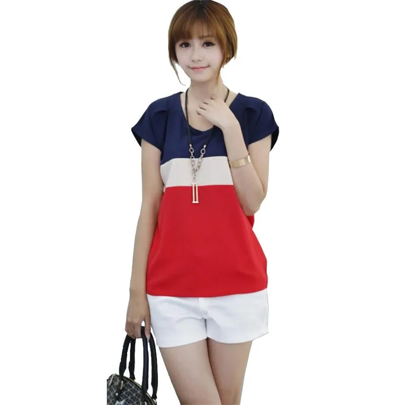 Женские футболки женские рубашки красные зеленые полосатые цветные с короткими