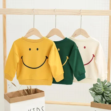 Повседневные толстовки для мальчиков свитшот с улыбающимся принтом маленьких