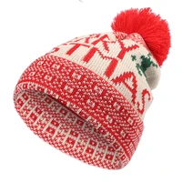 2021 christmas elk fur ball printing knitted christmas hat winter warm ear protection sleeve cap woolen cap