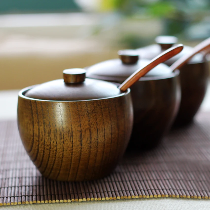 1 шт. приправ приправа банка сахарница с крышкой столовые приборы: деревянные