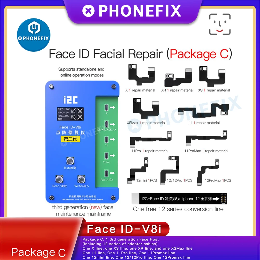 

i2C IFace-V8i Dot Matrix Programmer For iPhone X XS XR 11 12 Pro Max iPad A12 Face ID Reading Writing Dot Projector Flex Cable