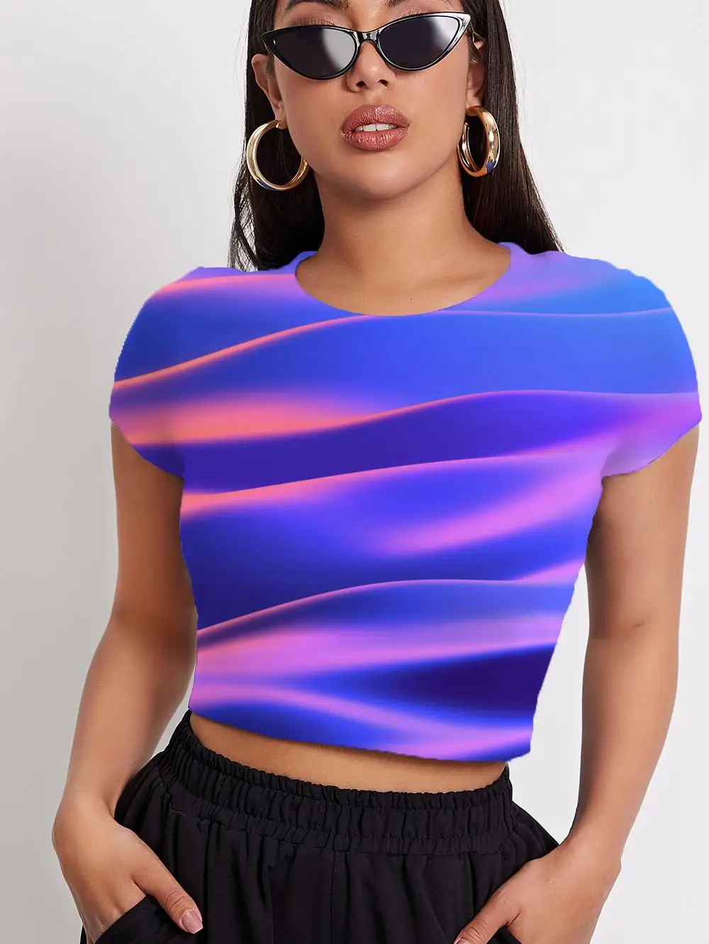 

Футболка градиентная для женщин, 3d-рубашка с абстрактным принтом психоделического пупка, с коротким рукавом в стиле Харадзюку, в стиле хип-х...