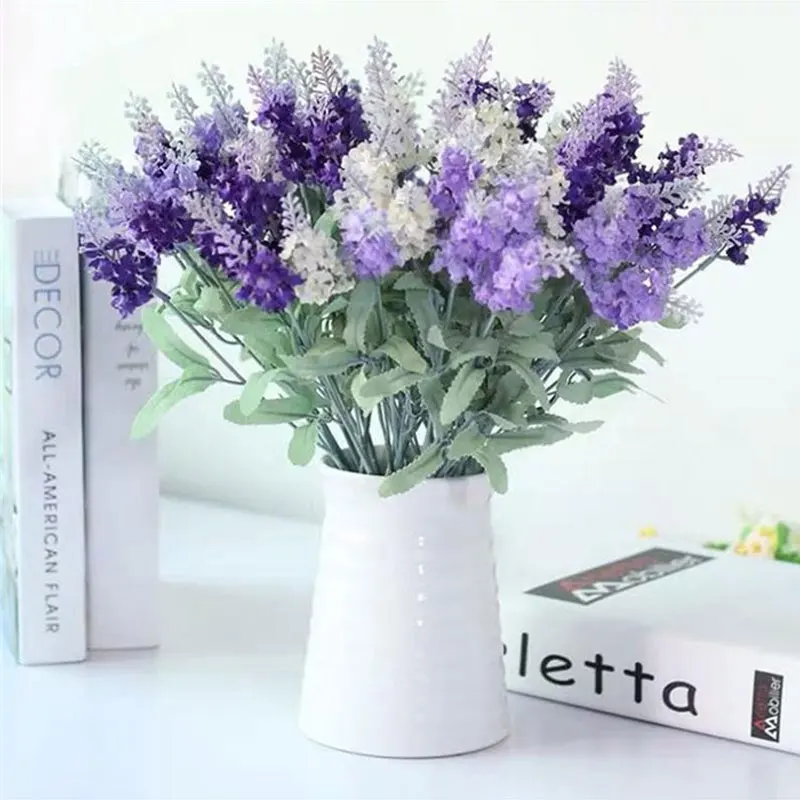 

1pcs simulation 10 heads of Provence lavender plastic fake bunch of flowers wedding set decoration silk flower J8A6352