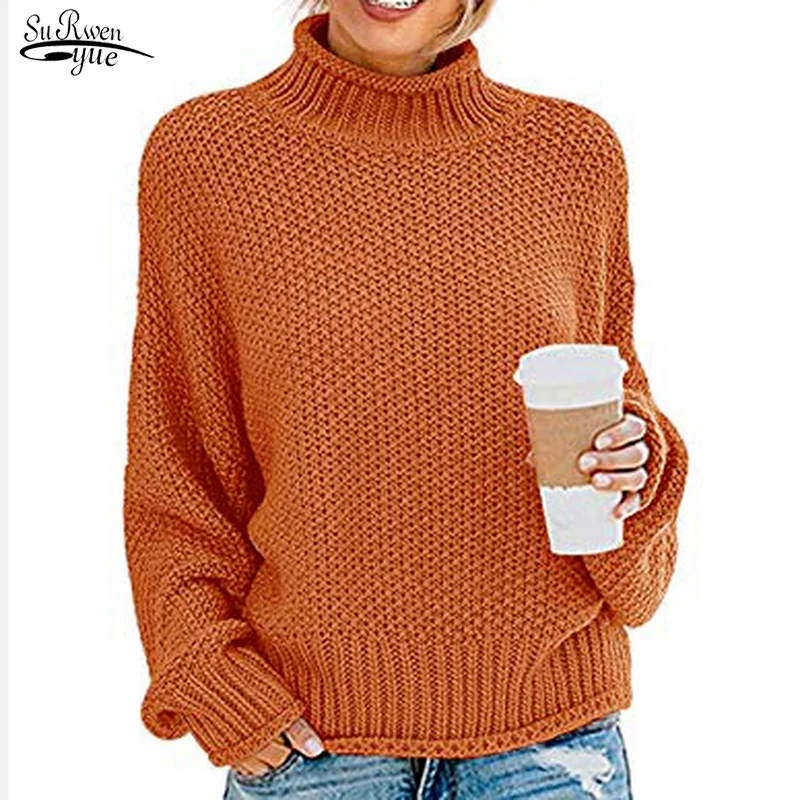 

Autumn Winter 2021 Basic Pullover Sweater Jumper Turtleneck Women Sweaters Knitted Pullover Tops Fashion Soft Warm Pull 17153