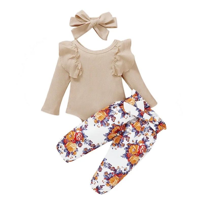 

Newborn spring and autumn clothes, Cotton Shawl, printed jumpsuit, 3-piece set.