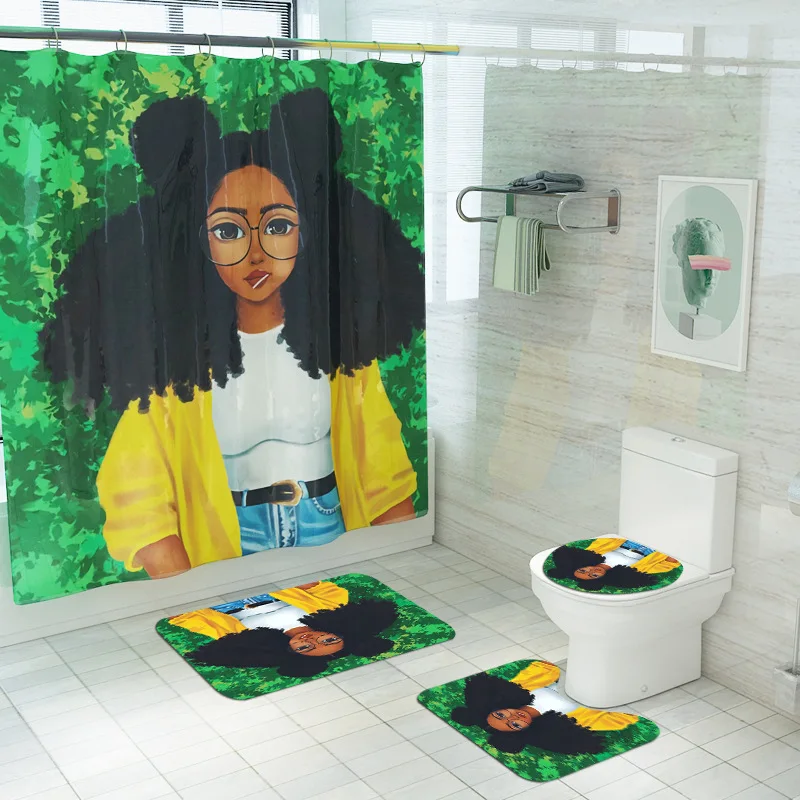 Коврик для ванной и душевая занавеска привлекательной Африканской девушки Набор