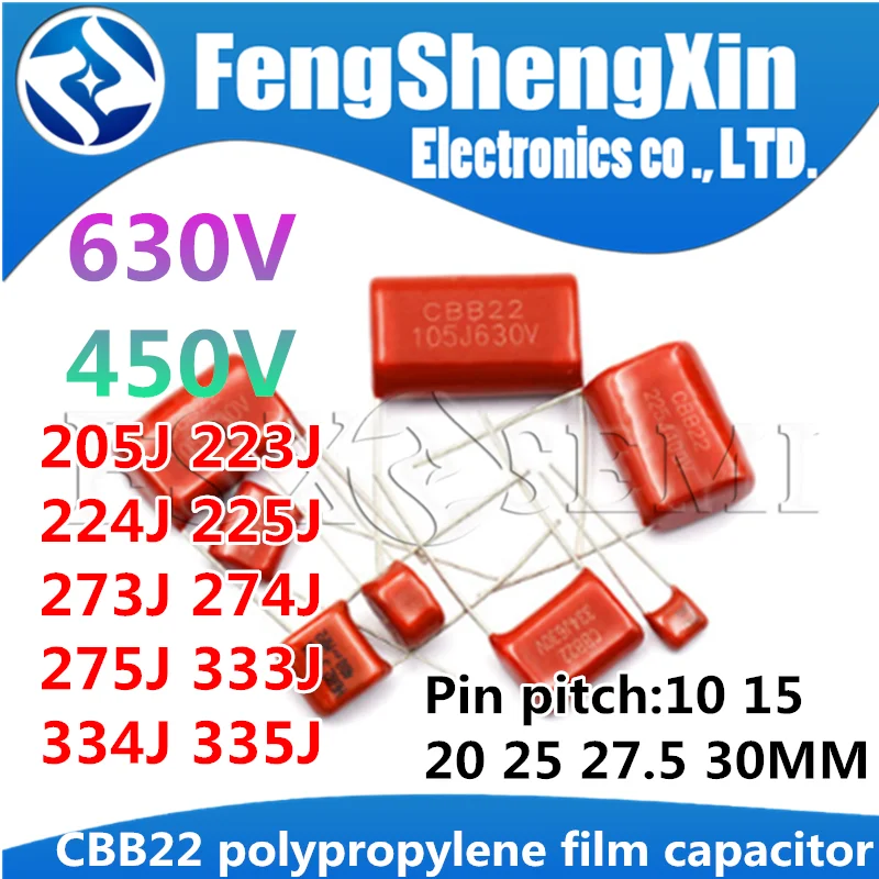 10pcs CBB22 polypropylene film capacitor 250V 400V 0.1uf  0.01uf  1uF 102J 103J 104J 105J 115J 125J 135J 154J 155J 175J