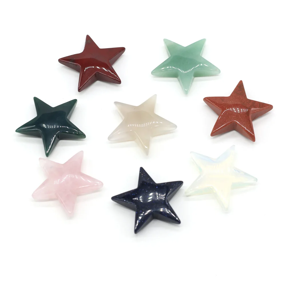 

Natural Stone Pendant Red Agat Rose Quartzs Charms Star Shape No Hole for Making DIY Jewelry Necklace 35x35mm