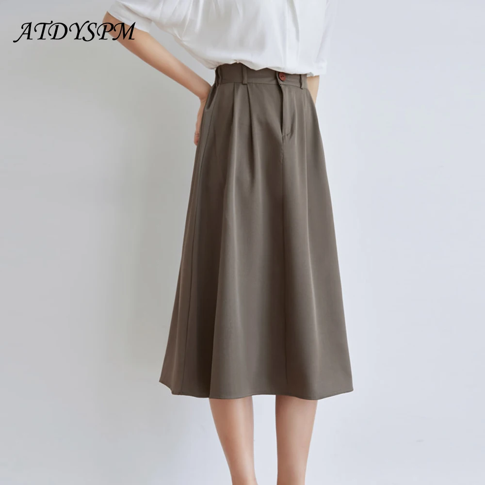 

Solid Color Vintage Pleated Skirts Women Elegant Korean Fashion Ladies High Waist Streetwear A-Line Skirt Female Loose Casual