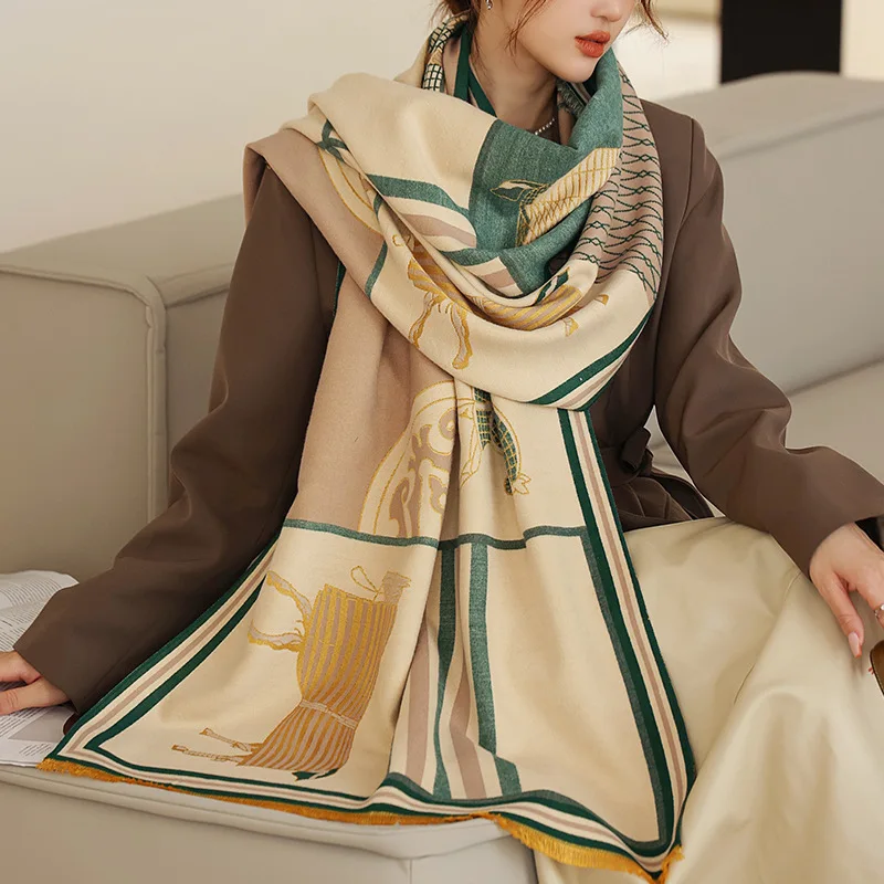 

Роскошный брендовый женский шарф оверсайз с принтом, подходящий ко всему, толстое одеяло, Женская шаль для путешествий, кашемировая Пашмина...