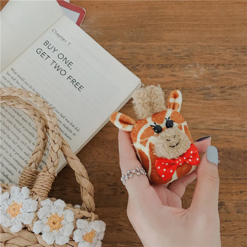 Для AirPod 2 Чехол 3D жираф бант из мультфильма мягкого плюша беспроводные кожухи