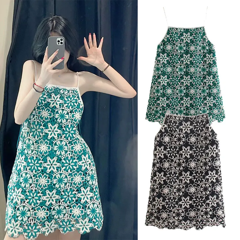 

PPYQYKX Za платье 2021 летнее шикарное вязаное крючком мини-платье ретро дамское Повседневное платье на бретелях Ретро женское сексуальное плать...