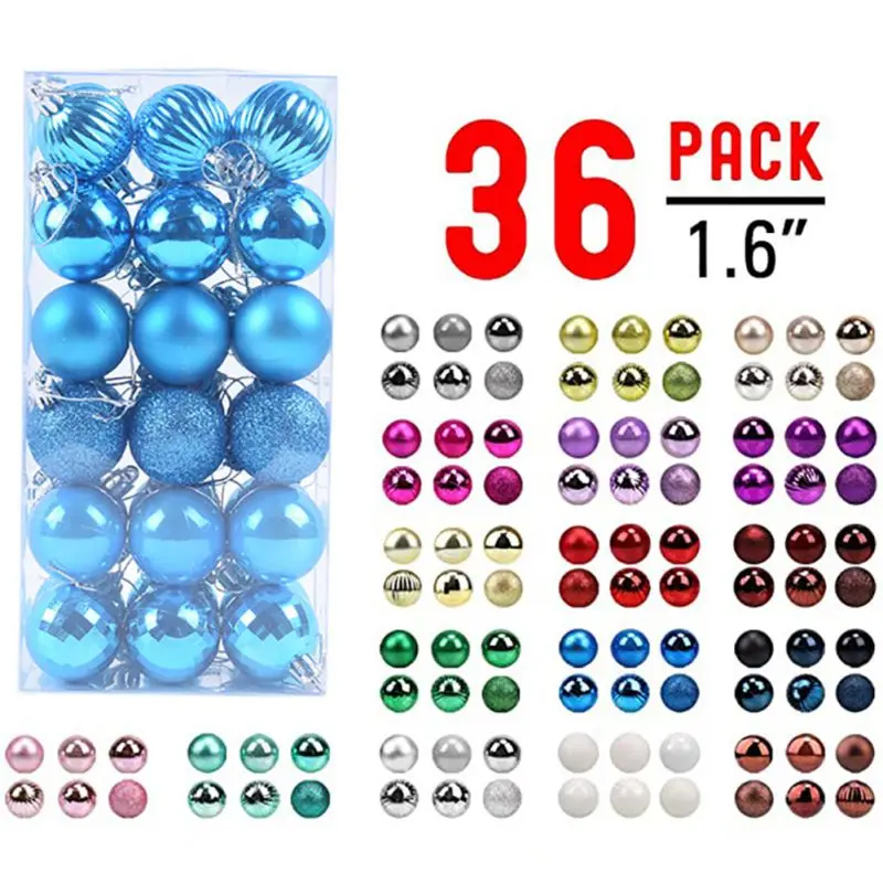 

36pcs/40mm Ornament Christmas Tree Ball Decorations Xmas Plastic Ball Hanging Drop For Home Party Decor Bauble Ball Xmas
