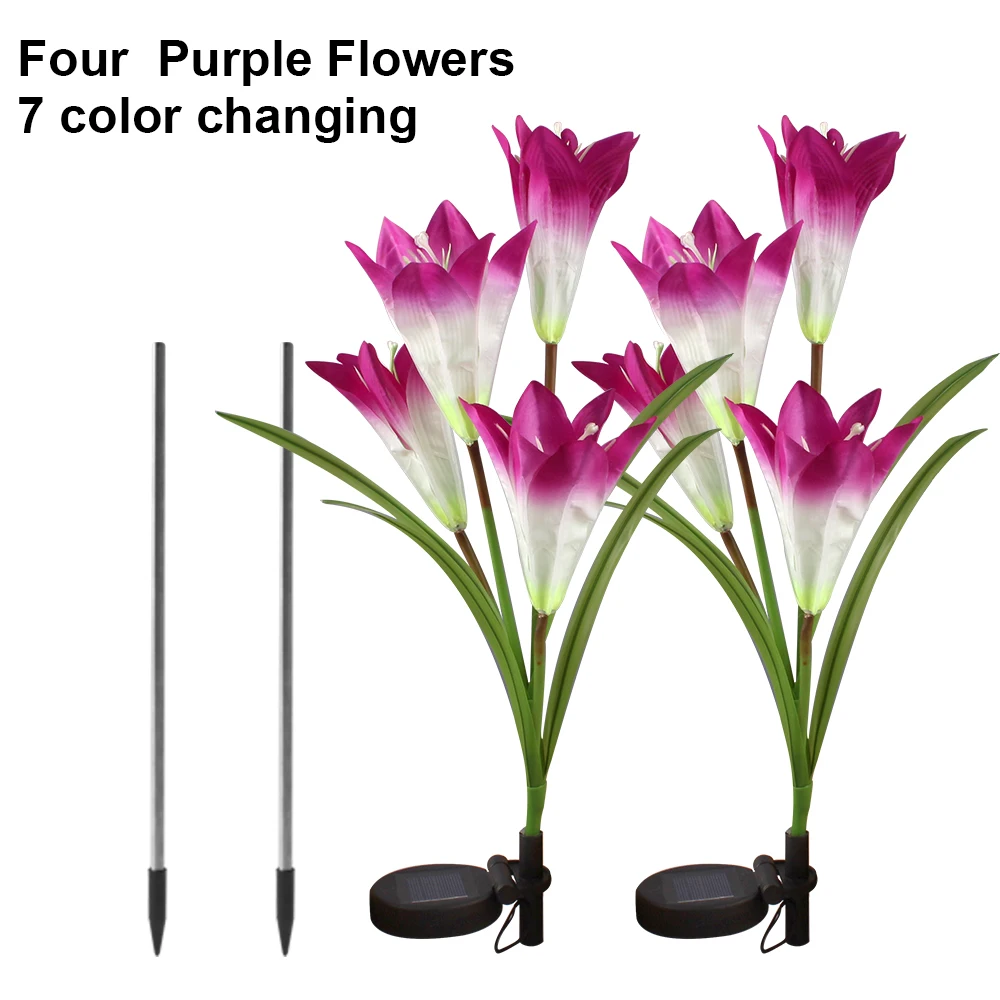 2 PCS Purple 2 шт. сад солнечный светильник уличный Водонепроницаемый Солнечный Мощность лампа белый/фиолетовый цветок Сказочный светильник для рождественской вечеринки Свадебные украшения - Испускаемый цвет: 2 PCS Purple
