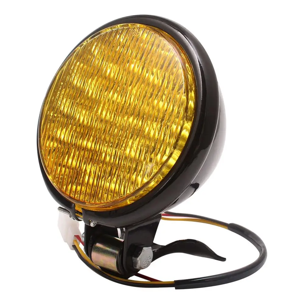 MP-300-BY 12V мотоцикл ретро Янтарный Желтый стеклянный светодиодный налобный фонарь кафе гонщик передняя фара универсальный на заказ - Цвет: MP-300-BY