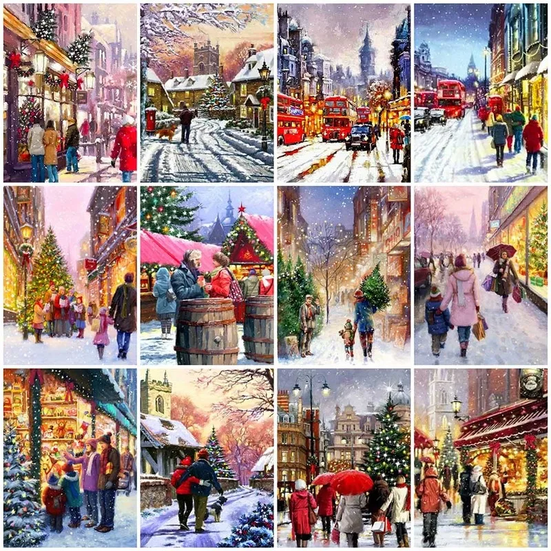 

Diamond Painting Kits Full Round With AB Drill Street 5D DIY Landscape Cross Stitch Winter Home Decor Gift Diamond Art
