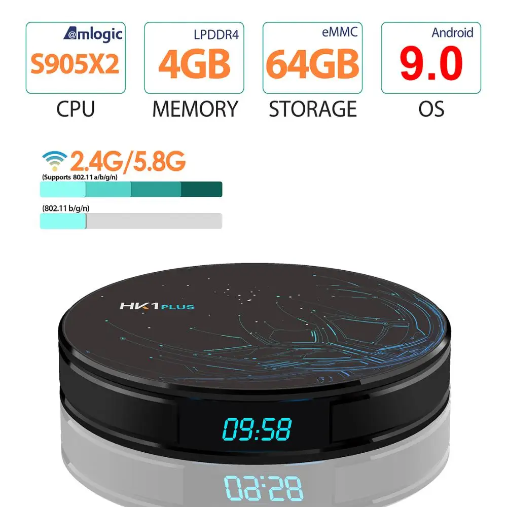 HK1 плюс Смарт ТВ приставка Android 9,0 OS S905X2 четырехъядерный LPDDR4 4GB 64GB 2,4G/5G двойной wifi USB3.0 BT4.0 4K HDR H.265 ТВ приставка