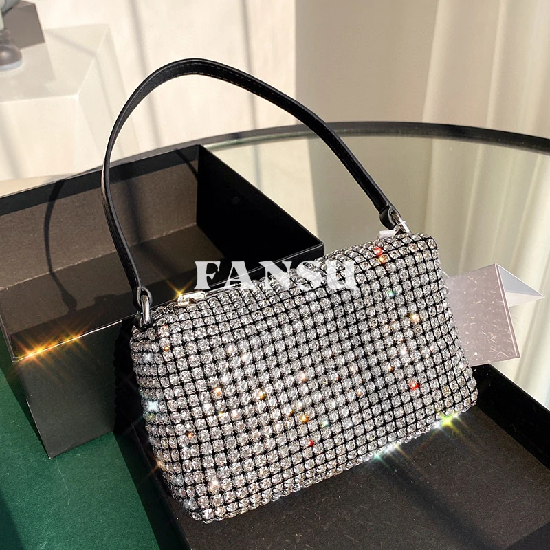 

FANSU Women AW diamond inlaid single shoulder bag flash Diamond Fashion handle square bag banquet bag