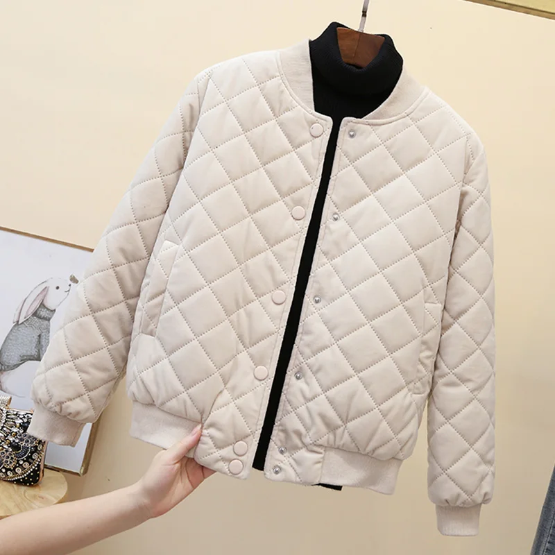 

2020 new winter Korean style rhombus baseball jacket cotton-padded jacket women's short gold velvet cotton-padded jacket