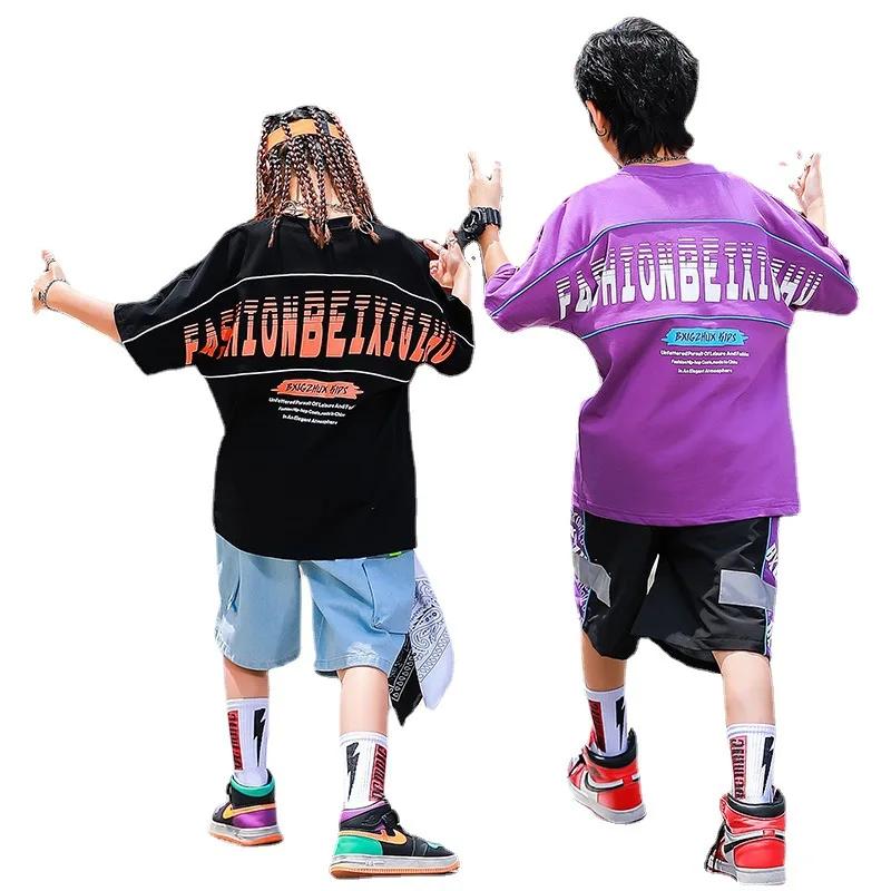 

Kid Hip Hop Clothing Graphic Tee Oversized T Shirt Top Summer Streetwear Cargo Jeans Shorts for Girls Boys Dance Costume Clothes