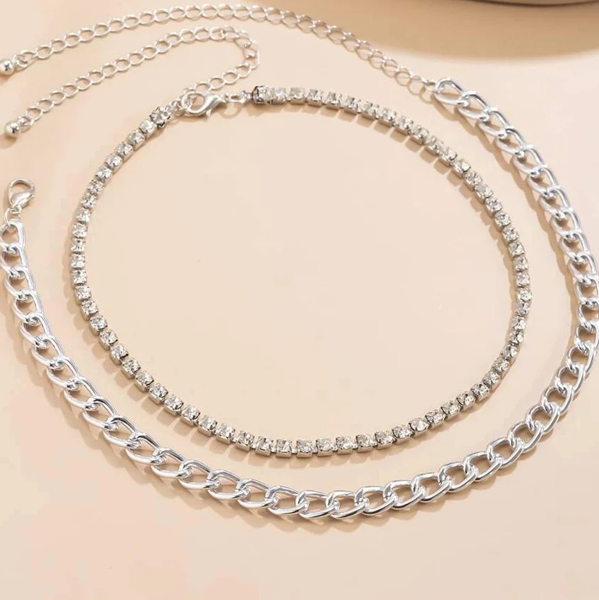 

2021 Trend Elegant Jewelry White Crystal Geometry Chain Necklace Silver Color Unquie Women Fashion Necklace Wholesale X023