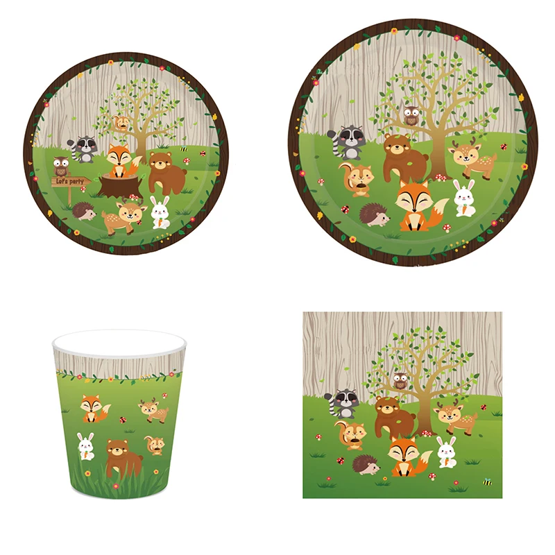Набор одноразовой посуды в виде животных джунглей сафари для детского дня