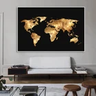 Черная Золотая карта мира, холст, живопись, скандинавские постеры и принты, современное настенное искусство, картина квадраты для декора гостиной