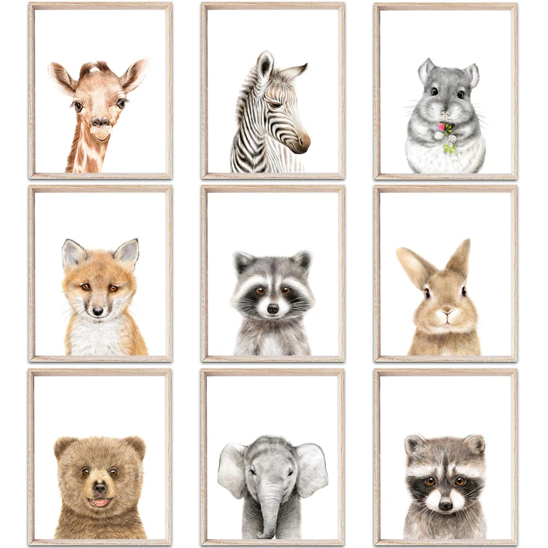 Zero Clock Детские постеры и принты животных минималистское полотно детский сад