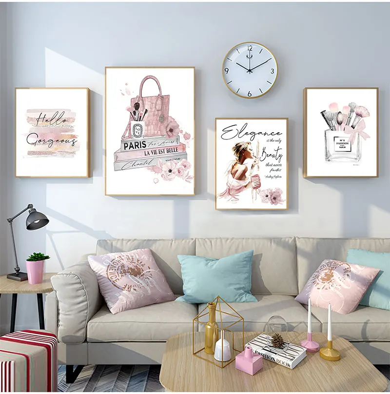 Картина розовая парфюмерная Настенная картина Декор для комнаты девочки модный