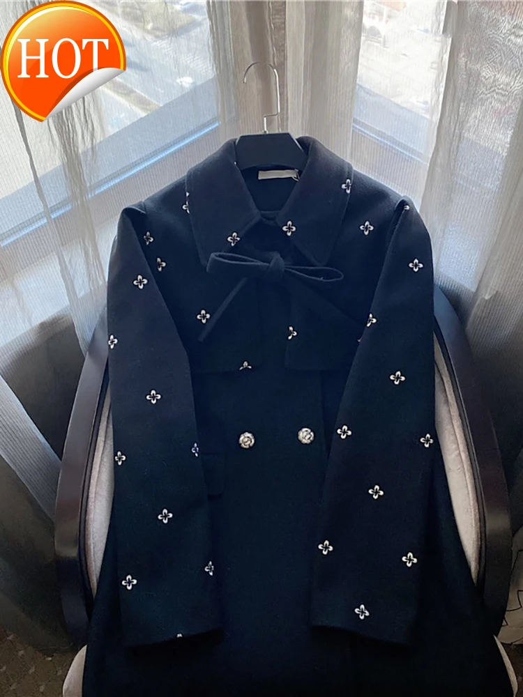 

Woollen coat for women autumn and winter 2020 new loose and versatile Hepburn black woolen coat for women