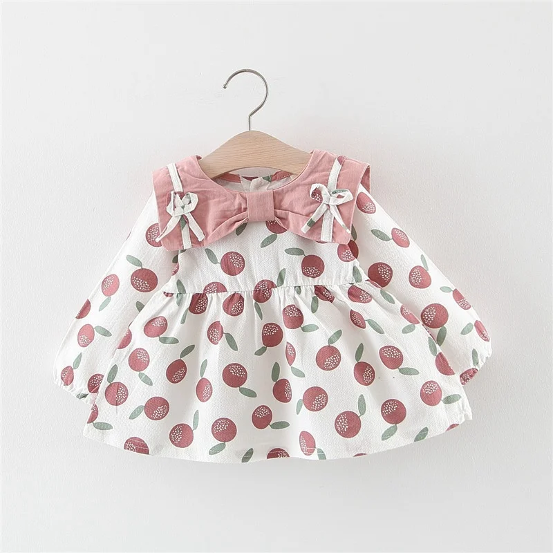 2019 г. Осеннее милое платье принцессы с бантом и фруктами для девочек детское