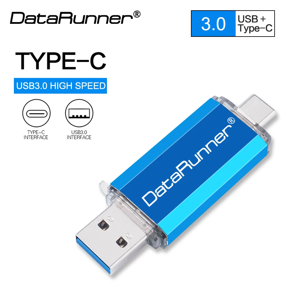 DataRunner USB флеш накопитель 2 в 1 Usb 3 0 & type C OTG 16 ГБ 32 64 Гб 128 256 Флешка карта памяти| |