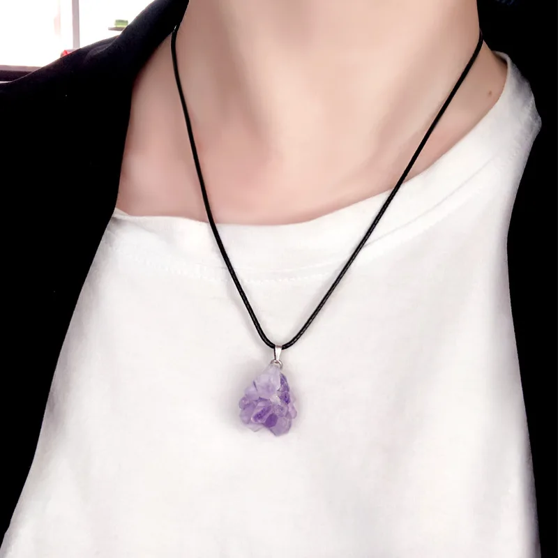 

24PCS Irregular Pendant Natual Amethysts Stone Pendant Necklace Purple Crystal Amulet Pendulum Chakra Energy Necklaces Jewelry