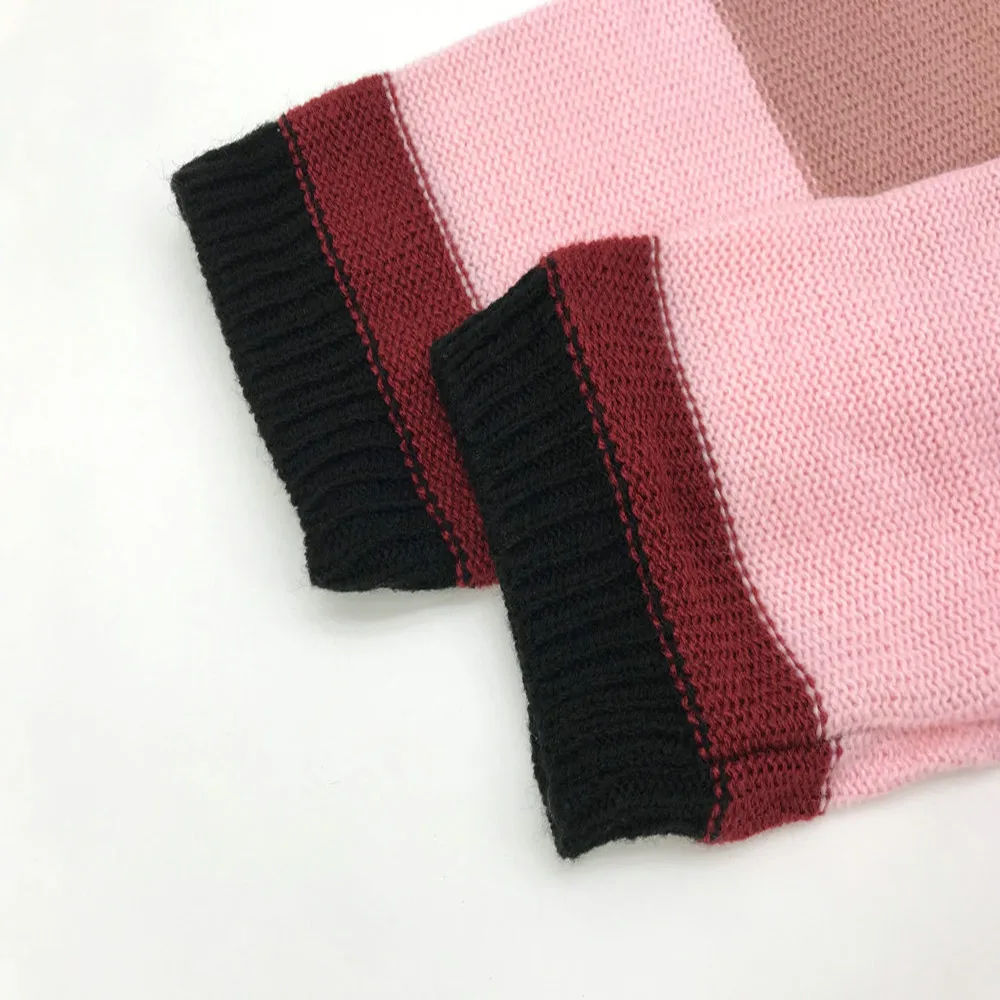 

Autumn Winter Sweaters Round Neck Casual Pullovers Contrast Color Striped Long-sleeved Sweater Harajuku Knitted Loose Outwear