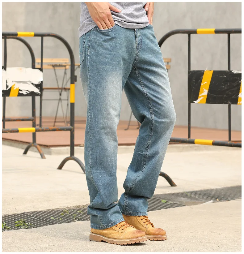 Summer Thin Section Baggy Brand Men Jeans Straight Large Size Elastic  Comfortable Denim Pants Hip Hop Streetwear Blue Trousers