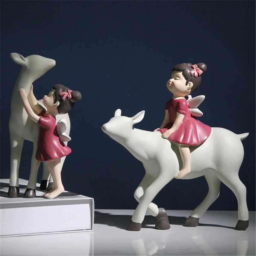 

Nordic Resin Crafts Creative Deer Fairy Garden Dream Girl Miniature Figurines Tale Character Animal Home Decor Accessories