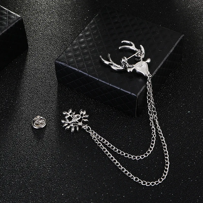 Tassel Small Deer Brooches with Chain Jewelry Luxury Lapel Pins Men's Women's Suits Shirt Collar Button Brooch Pin Accessories |